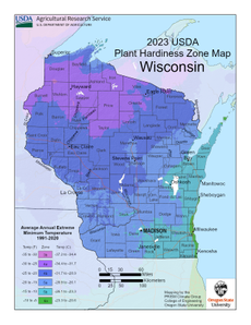 USDA Plant Hardiness Zone Map for Wisconsin